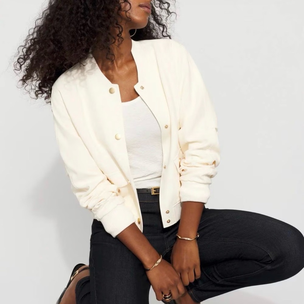 WHBM  Women's Tailor Bomber Cream Jacket Sz XS